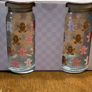 GINGERBREAD MAN GLASS SIPPERS 2pc WITH STRAWS